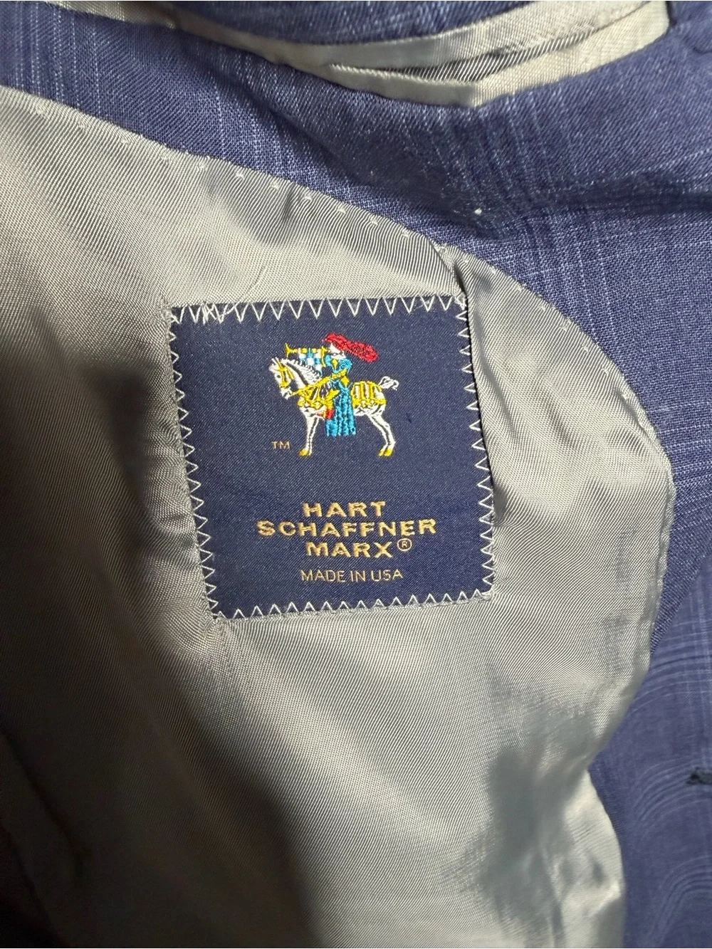 Hart Schaffner Marx Sport Coat Blazer Mens 44L Blue Plaid Wool